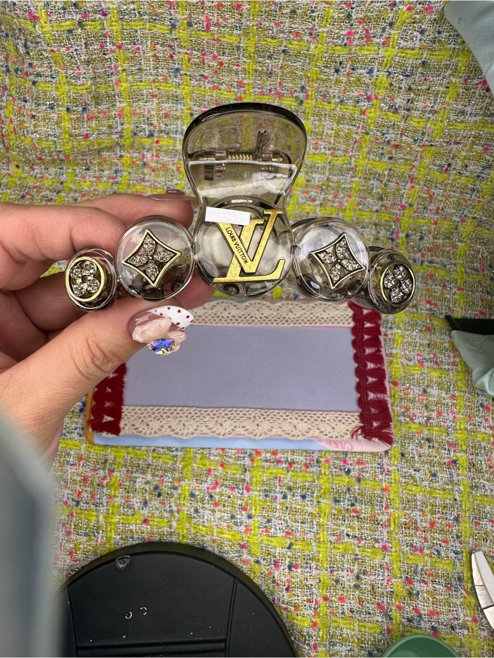 AA great Clear Acrylic and Gold Logo Hair Clip - Clear/Gold
